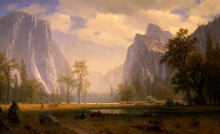 Albert Bierstadt Oil Painting Looking Up The Yosemite Valley